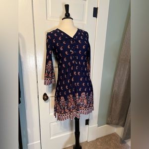 Sandiva, Blue Lace-up v-neck Mini Dress, Small